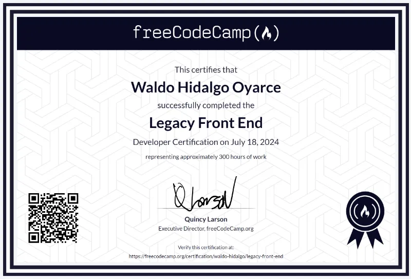 Front End Legacy Certification